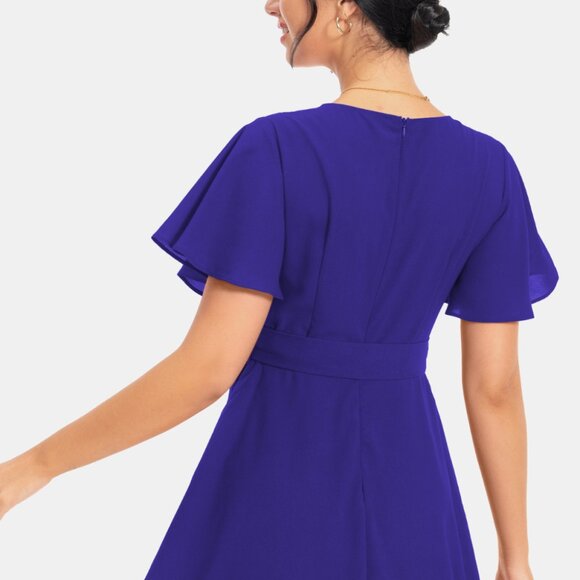 Surplice Neck Flutter Sleeve Dress - Picture 6 of 8